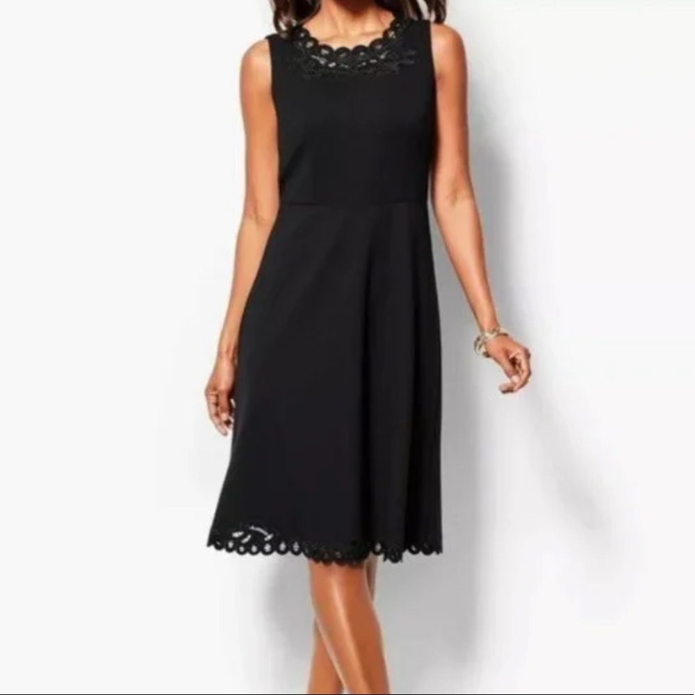 Talbots Black Embroidered Edge Fit And Flare Dress NWT